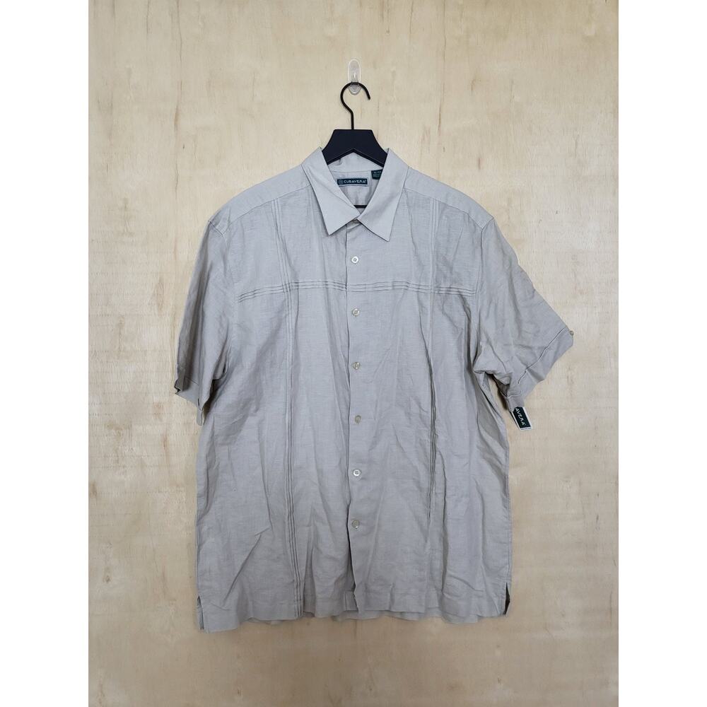 Size:XL Cubavera Shirt Mens Cream Linen Blend Button Up Short Sleeves NWT